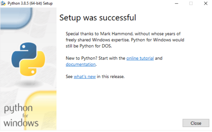 Python installation Setup was successful